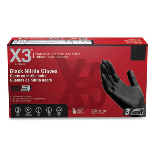 Industrial Nitrile Gloves, Powder-free, 3 Mil, 2x-large, Black, 100/box, 10 Boxes/carton - Image 2