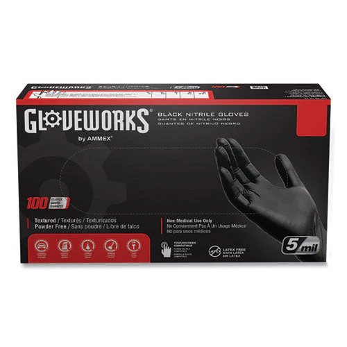Industrial Nitrile Gloves, Powder-free, 5 Mil, X-large, Black, 100 Gloves/box, 10 Boxes/carton - Image 1