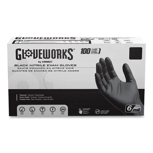 Nitrile Exam Gloves, Powder-free, 6 Mil, Small, Black, 100 Gloves/box, 10/carton - Image 1