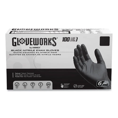 Nitrile Exam Gloves, Powder-free, 6 Mil, Medium, Black 100 Gloves/box, 10 Boxes/carton - Image 1