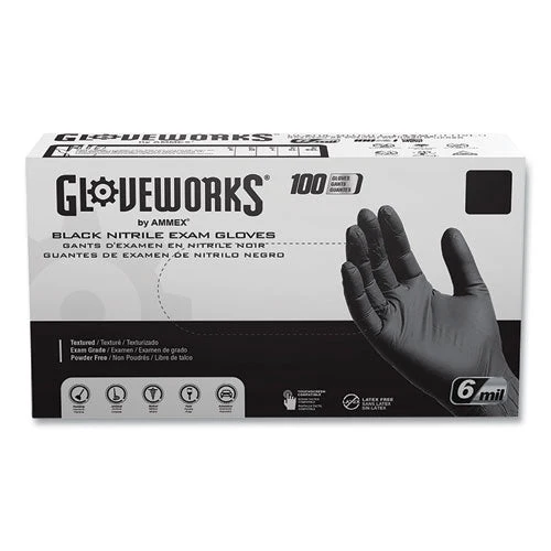 Nitrile Exam Gloves, Powder-free, 6 Mil, Large, Black, 100 Gloves/box, 10 Boxes/carton - Image 1