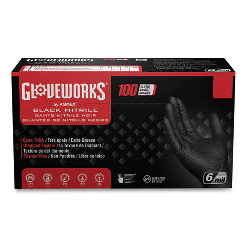 Heavy-duty Industrial Nitrile Gloves, Powder-free, 6 Mil, Medium, Black, 100 Gloves/box, 10 Boxes/carton - Image 1