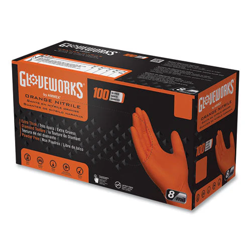 Heavy-duty Industrial Nitrile Gloves, Powder-free, 8 Mil, Medium, Orange, 100/box - Image 1