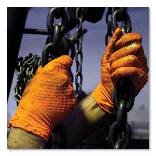 Heavy-duty Industrial Nitrile Gloves, Powder-free, 8 Mil, Medium, Orange, 100 Gloves/box, 10 Boxes/carton - Image 3