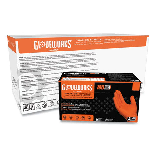 Heavy-duty Industrial Nitrile Gloves, Powder-free, 8 Mil, Xx-large, Orange, 100 Gloves/box, 10 Boxes/carton - Image 1