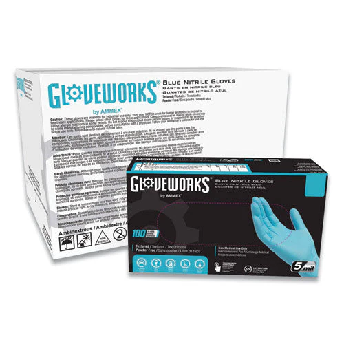 Industrial Nitrile Gloves, Powder-free, 5 Mil, Blue, Large, 100 Gloves/box, 10 Boxes/carton - Image 1