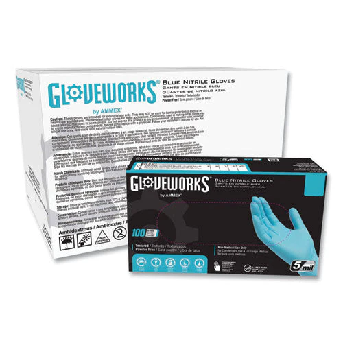 Industrial Nitrile Gloves, Powder-free, 5 Mil, Blue, X-large, 100 Gloves/box, 10 Boxes/carton - Image 1