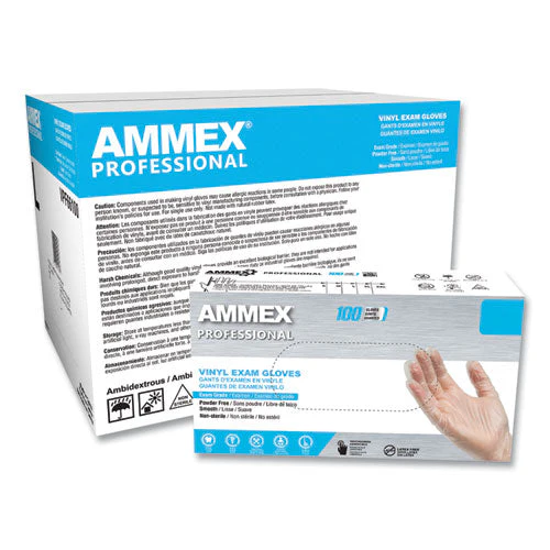 Vinyl Exam Gloves, Powder-free, Medium, Clear, 100/box - Image 1