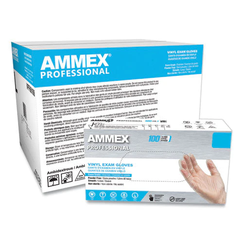 Vinyl Exam Gloves, Powder-free, Large, Clear, 100/box - Image 1