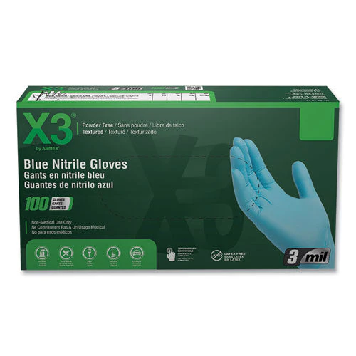 Industrial Nitrile Gloves, Powder-free, 3 Mil, Large, Blue, 100/box, 10 Boxes/carton - Image 1