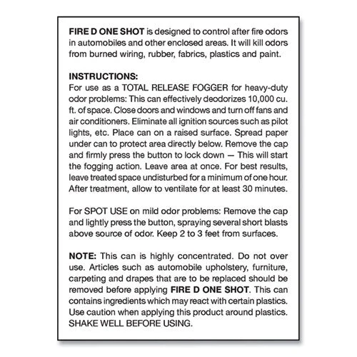 Fire D One Shot Aerosol, 5 Oz Aerosol Spray, 12/carton - Image 3