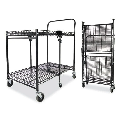 Stowaway Folding Carts, Metal, 2 Shelves, 250 Lb Capacity, 35" X 37.25" X 22", Black - Image 1