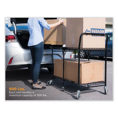 Stowaway Folding Carts, Metal, 2 Shelves, 250 Lb Capacity, 35" X 37.25" X 22", Black - Image 3
