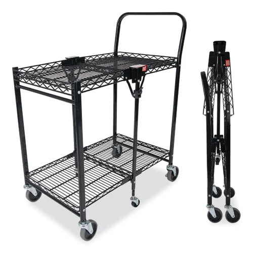 Stowaway Folding Carts, Metal, 2 Shelves, 250 Lb Capacity, 29.63" X 37.25" X 18", Black - Image 1