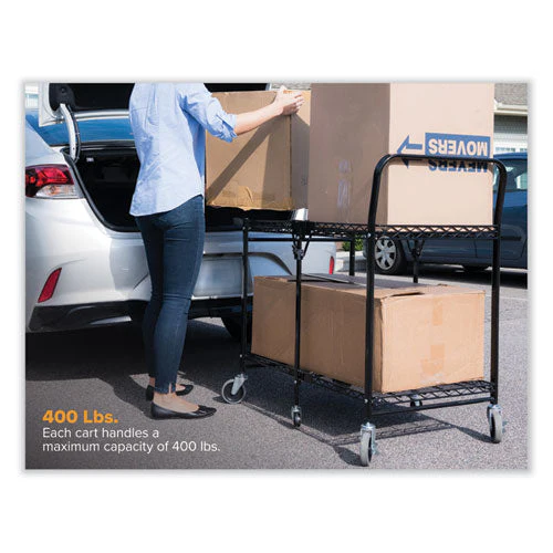 Stowaway Folding Carts, Metal, 2 Shelves, 250 Lb Capacity, 29.63" X 37.25" X 18", Black - Image 2