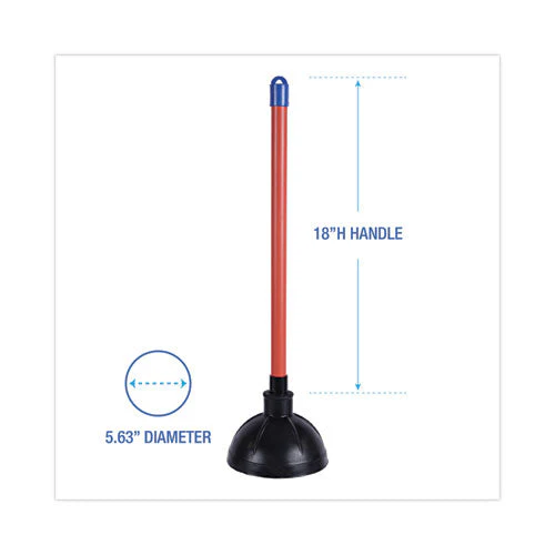 Toilet Plunger, 18" Plastic Handle, 5.63" Dia, Red/black - Image 3