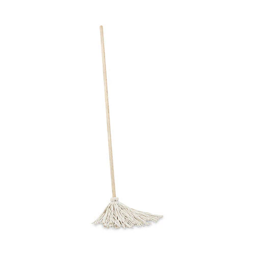 Handle/deck Mops, #12 White Cotton Head, 48" Natural Wood Handle, 6/pack - Image 1