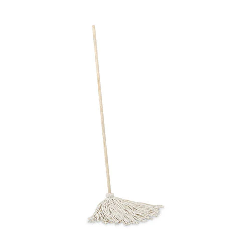 Handle/deck Mops, #16 White Cotton Head, 48" Natural Wood Handle - Image 1