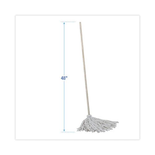 Handle/deck Mops, #16 White Cotton Head, 48" Natural Wood Handle - Image 3