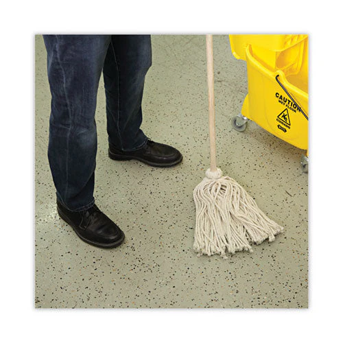 Handle/deck Mops, #16 White Cotton Head, 48" Natural Wood Handle - Image 2