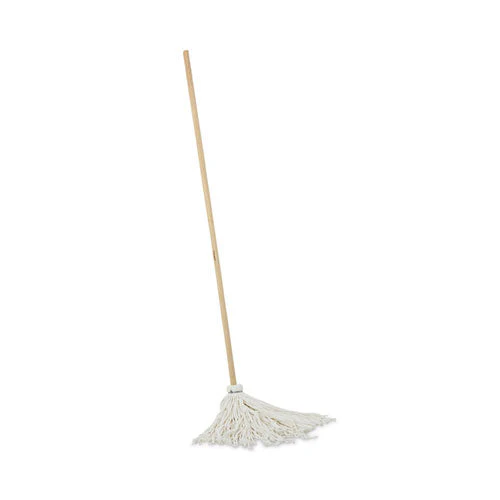 Handle/deck Mops, #16 White Rayon Head, 48" Natural Wood Handle - Image 1