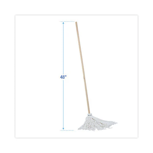 Handle/deck Mops, #16 White Rayon Head, 48" Natural Wood Handle - Image 2
