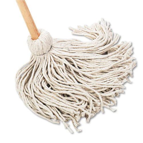 Handle/deck Mops, #20 White Cotton Head, 54" Natural Wood Handle - Image 1