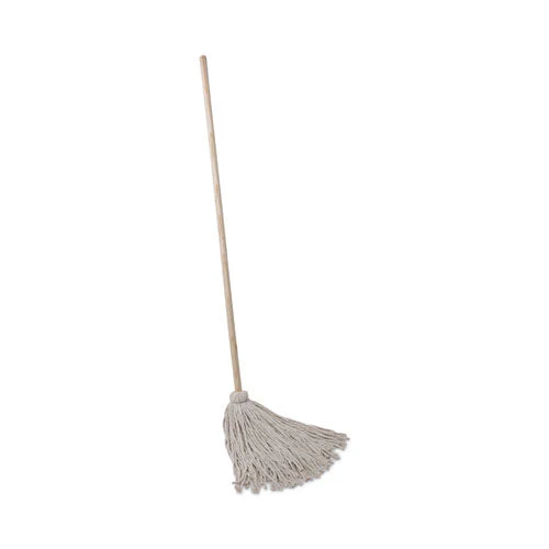 Handle/deck Mops, #24 White Cotton Head, 54" Natural Wood Handle, 6/pack - Image 1