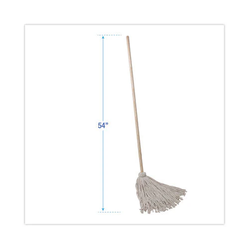 Handle/deck Mops, #24 White Cotton Head, 54" Natural Wood Handle, 6/pack - Image 2