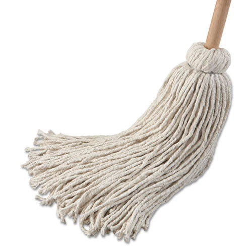 Handle/deck Mop, #32 White Cotton Head, 54" Natural Wood Handle, 6/pack - Image 1