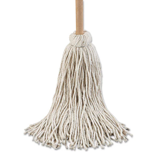 Handle/deck Mop, #32 White Cotton Head, 54" Natural Wood Handle, 6/pack - Image 3