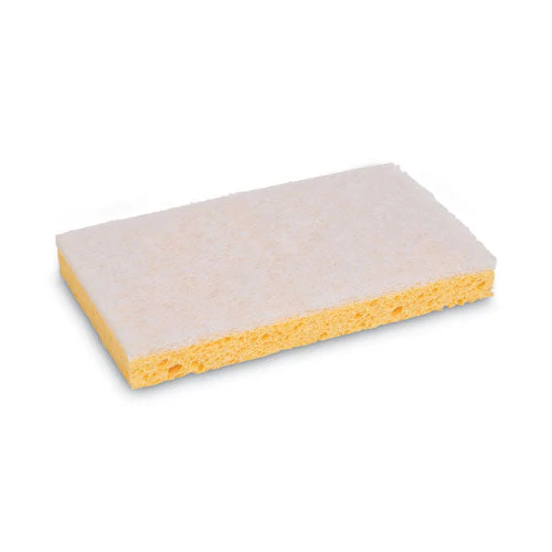 Scrubbing Sponge, Light Duty, 3.6 X 6.1, 0.7" Thick, Yellow/white, Individually Wrapped, 20/carton - Image 1