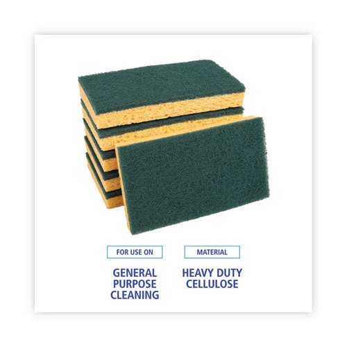 Scrubbing Sponge, Medium Duty, 3.6 X 6.1, 0.75" Thick, Yellow/green, Individually Wrapped, 20/carton - Image 2