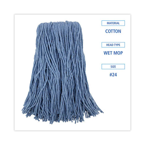 Mop Head, Standard Head, Cotton/synthetic Fiber, Cut-end, #24, Blue, 12/carton - Image 3
