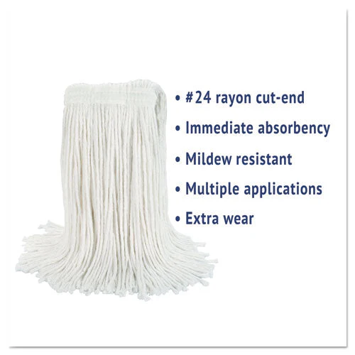 Cut-end Wet Mop Head, Rayon, No. 24, White, 12/carton - Image 2