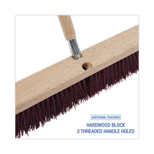 Floor Brush Head, 3.25" Maroon Stiff Polypropylene Bristles, 24" Brush - Image 2