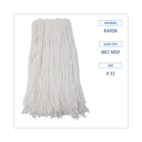 Cut-end Wet Mop Head, Rayon, No. 32, White, 12/carton - Image 2