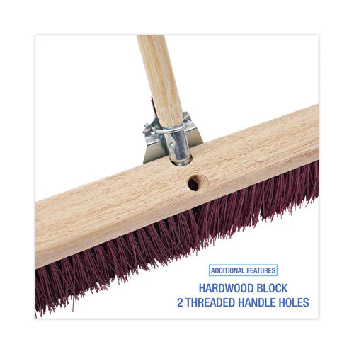 Floor Brush Head, 3.25" Maroon Stiff Polypropylene Bristles, 36" Brush - Image 3