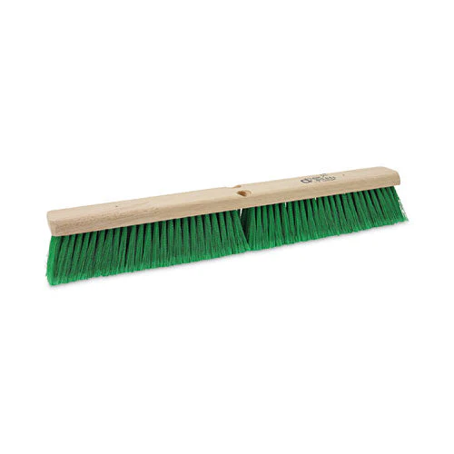 Floor Broom Head, 3" Green Flagged Recycled Pet Plastic Bristles, 24" Brush - Image 1