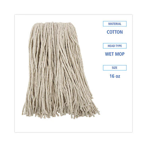 Premium Cut-end Wet Mop Heads, Cotton, 16oz, White, 12/carton - Image 3