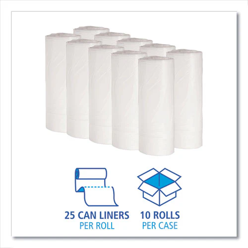 Low-density Waste Can Liners, 10 Gal, 0.4 Mil, 24" X 23", White, 25 Bags/roll, 20 Rolls/carton - Image 3