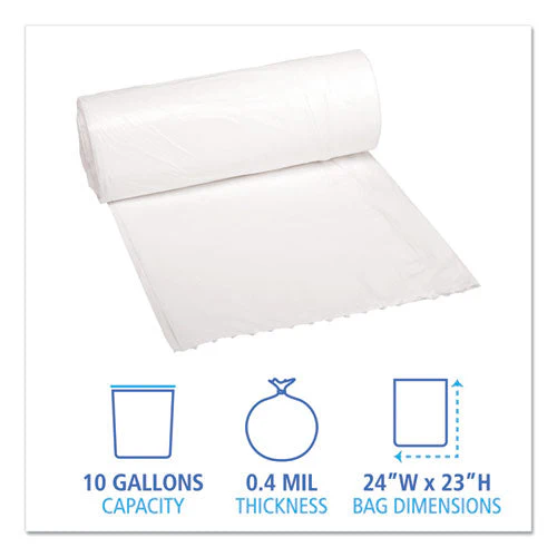 Low-density Waste Can Liners, 10 Gal, 0.4 Mil, 24" X 23", White, 25 Bags/roll, 20 Rolls/carton - Image 2
