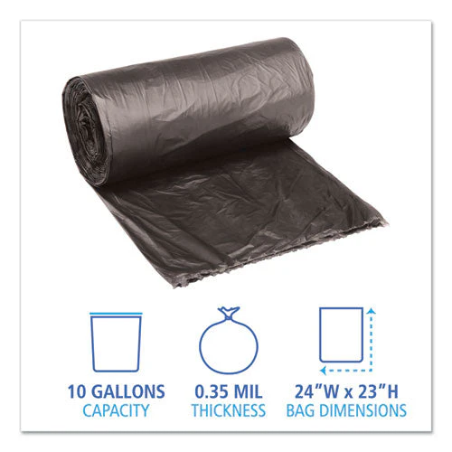 Low-density Waste Can Liners, 10 Gal, 0.35 Mil, 24" X 23", Black, 50 Bags/roll, 10 Rolls/carton - Image 3