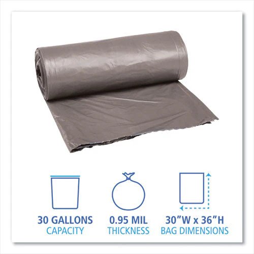 Low-density Waste Can Liners, 30 Gal, 0.95 Mil, 30" X 36", Gray, 25 Bags/roll, 4 Rolls/carton - Image 3