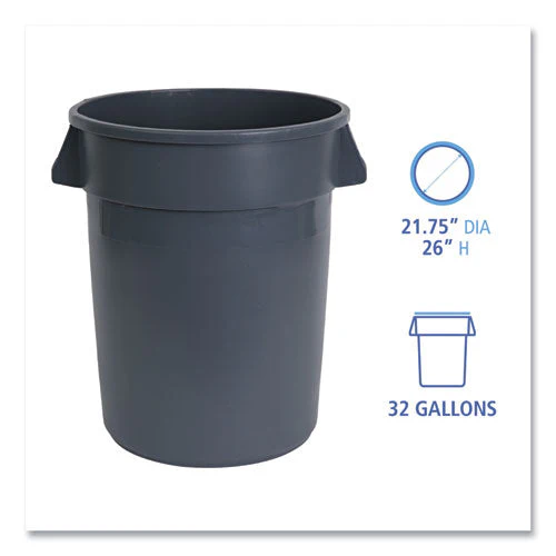 Round Waste Receptacle, 32 Gal, Linear-low-density Polyethylene, Gray - Image 2