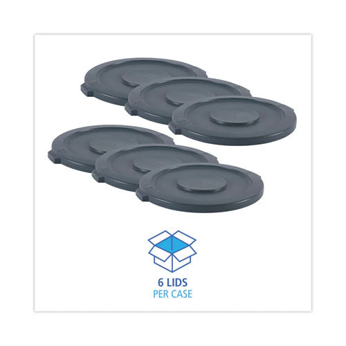 Lids For 32 Gal Waste Receptacle, Flat-top, Round, Plastic, Gray - Image 3