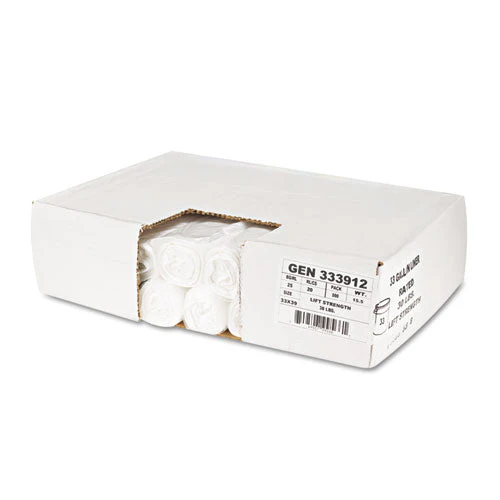High-density Can Liners, 33 Gal, 9 Mic, 33" X 39", Natural, 25 Bags/roll, 20 Rolls/carton - Image 2