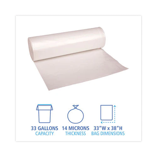 High-density Can Liners, 33 Gal, 14 Mic, 33" X 38", Natural, 25 Bags/roll, 10 Rolls/carton - Image 3