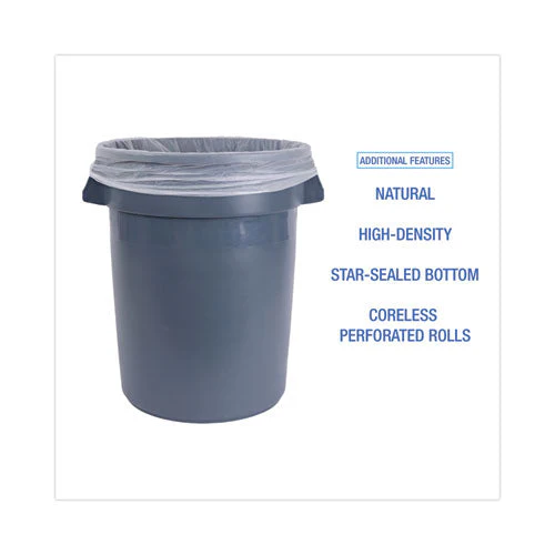 High-density Can Liners, 33 Gal, 14 Mic, 33" X 38", Natural, 25 Bags/roll, 10 Rolls/carton - Image 2