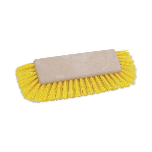 Dual-surface Scrub Brush, Yellow Polypropylene Bristles, 10" Brush, Plastic Handle - Image 1